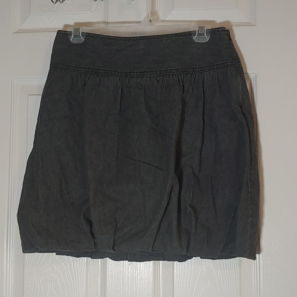 Ann Taylor Loft Black Gray 100% Cotton Denim Lined Bubble Skirt Size 4
